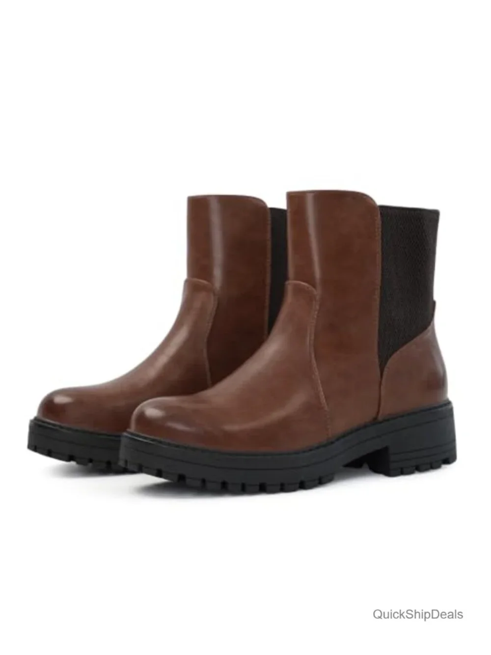 Faux Leather Platform Chelsea Ankle Boots Slip-On Lug Sole Chunky Heel
